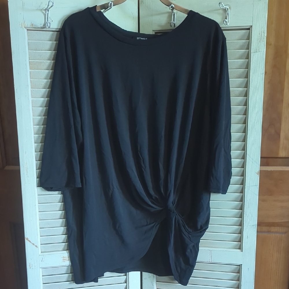 Blue Asymmetrical 3/4 Sleeve Tunic with Tie Front
